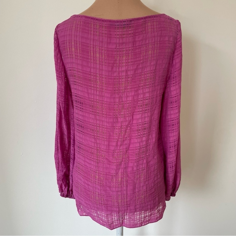 Carolina Herrera Woven Viscose Pink Semi Sheer 3/4 Balloon Sleeve Blouse EUC 4 - Picture 3 of 9